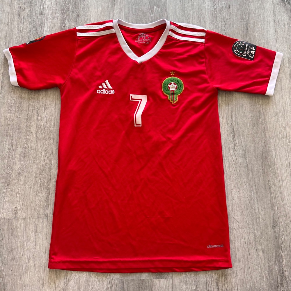Adidas Morocco Ziyech 7 Soccer Jersey Red Climacool Youth 18 Made in Morocco